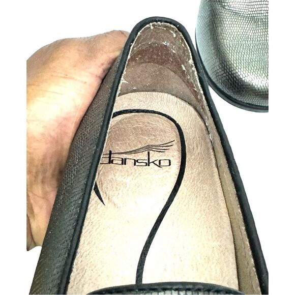 Dansko Addy Womens US 7.5 EU 38 Leather Loafers Shoes Pewter Metallic Slip On - Picture 11 of 12